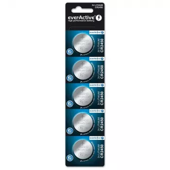 Pilha de lítio tipo botão everActive CR2450, 3 V, 5 mm de altura — pack de 5