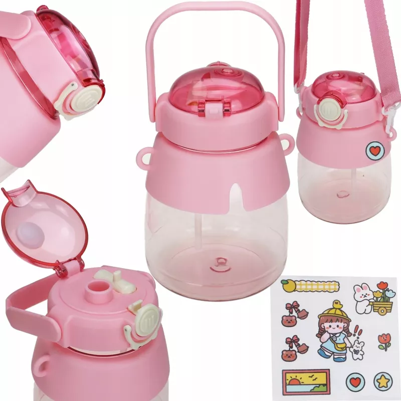 Garrafa de água Extralink garrafa escolar com palhinha e alça 1 L rosa