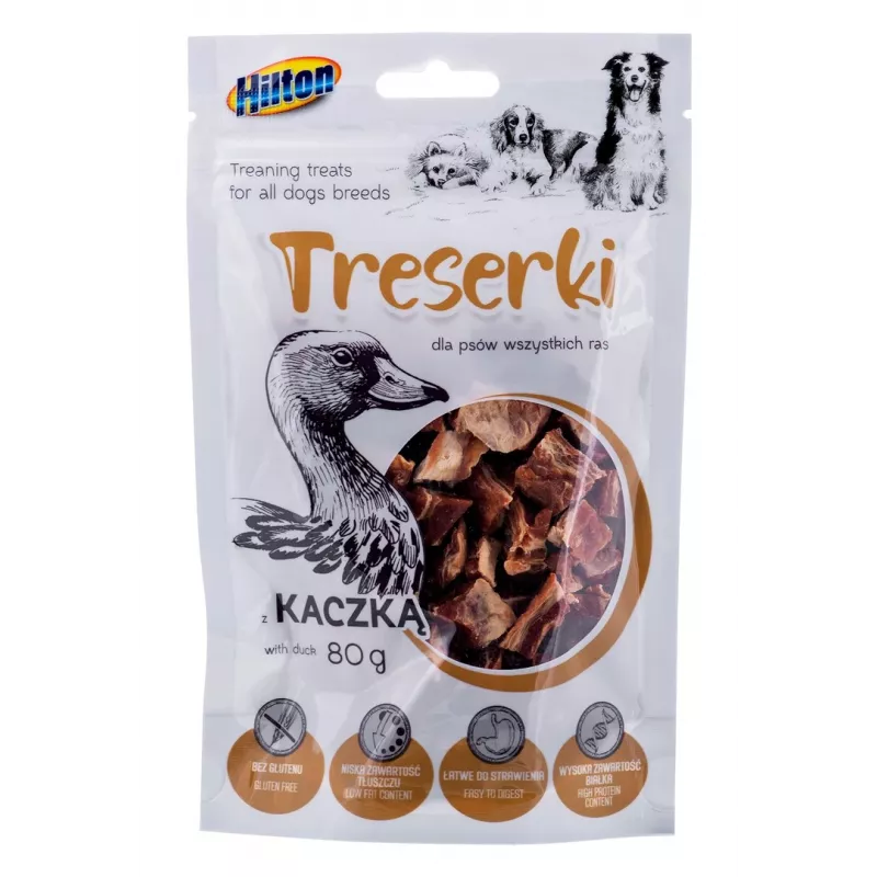 Guloseimas de treino para cães Hilton Treaning Treats Duck 80 g – snacks de treino macios com sabor a pato