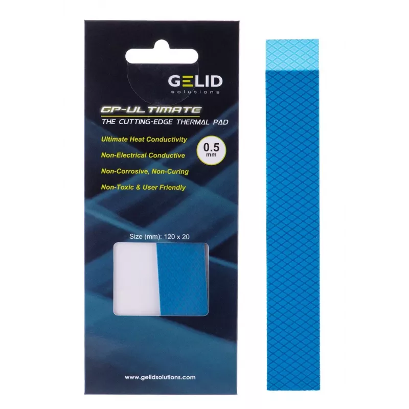 Pad térmico Gelid TP-GP04-R-A 120×20×0,5 mm, densidade 3,2 g/cm³, cinzento
