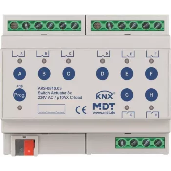Atuador de comutação MDT AKS-0810.03 8 vias 6TE REG 10A 230VAC carga C padrão 140µF (AKS-0810.03)