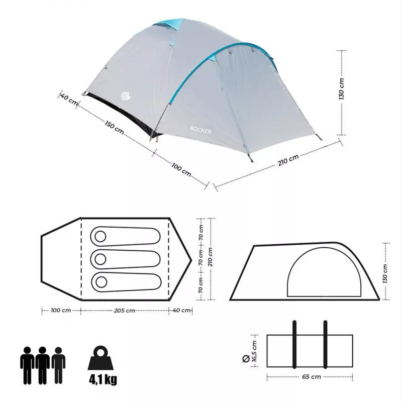 Tenda de Campismo para 3 Pessoas NILS CAMP ROCKER NC6013