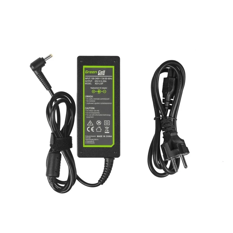 Fonte de alimentação Green Cell AD123P 65 W 20 V 3,25 A para Lenovo, para interior, preto, cabo de 2 m
