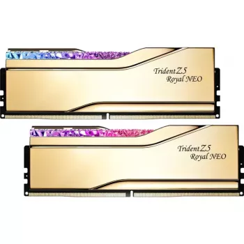 DIMM 32 GB DDR5-6400 (2x 16 GB) Dual-Kit, memória dourada, F5-6400J3039G16GX2-TR5NG, Trident Z5 Royal Neo, AMD EXPO