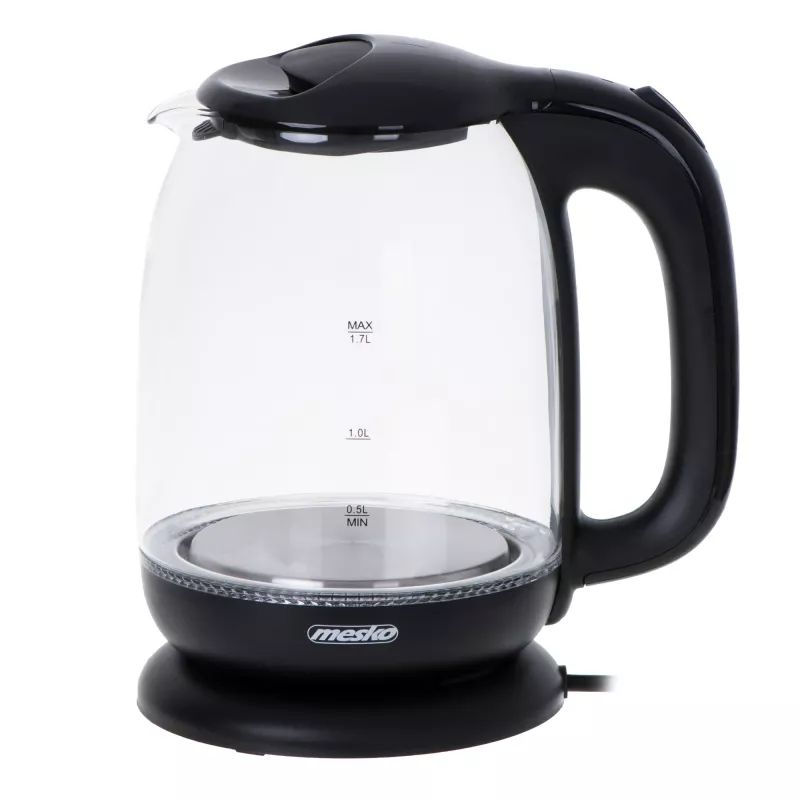 Mesko | Chaleira elétrica | MS 1302b | Elétrica | 2200 W | 1,7 L | Vidro | Base rotativa 360° | Preta