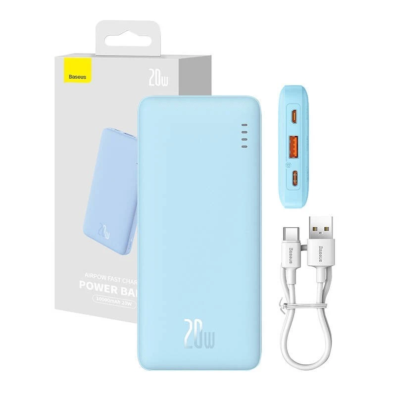 Powerbank portátil Baseus Airpow 10000 mAh, 20W, LiPo, USB-C + USB-A, azul