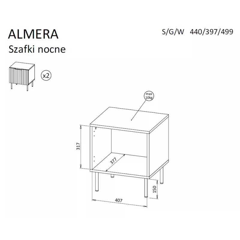 Mesa de cabeceira Cama Meble ALMERA 50x42x44 cm, 2 unid., nogueira/cashmere, MDF e aglomerado
