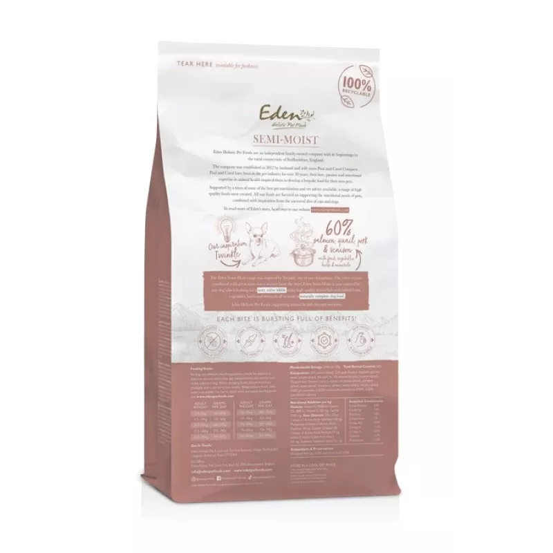 EDEN Semi-Moist salmão e codorniz - comida semihúmida para cães - 10kg