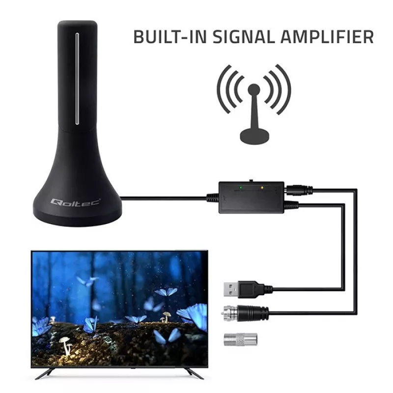 Antena de televisão QOLTEC TV DVB-T/T2 Qoltec (interior/exterior) Modelo 57065