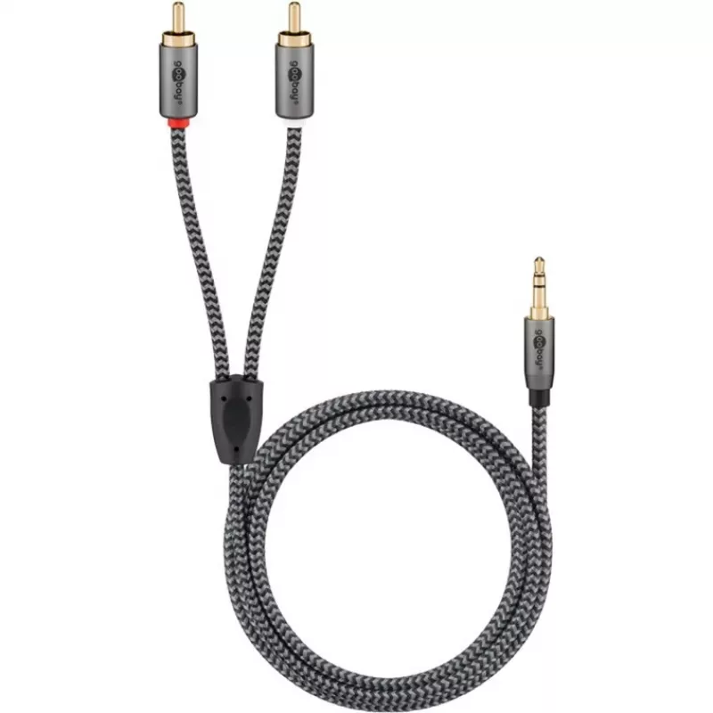 Goobay 65284. Ligação 1: 3,5 mm, conector 1 sexo: macho, ligação 2: 2 x RCA, conector 2 sexo: macho, material do cabo: cobre