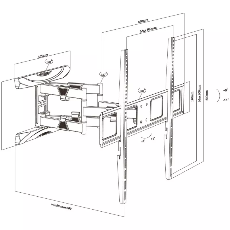 Suporte de parede para TV MACLEAN MC-423 para ecrãs 43–100 polegadas, capacidade de carga 80 kg