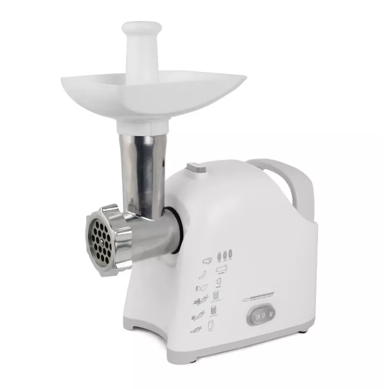 Picadora de carne ESPERANZA EKM033, 2200 W, branco, lâmina de aço inoxidável, marcha atrás, acessório para salsichas, acessório kebbe