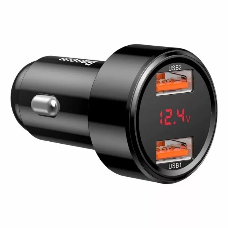 Baseus Magic CCMLC20A-01 carregador de carro, 2x USB-A QC 3.0, 45 W, 6 A, ecrã de tensão, preto
