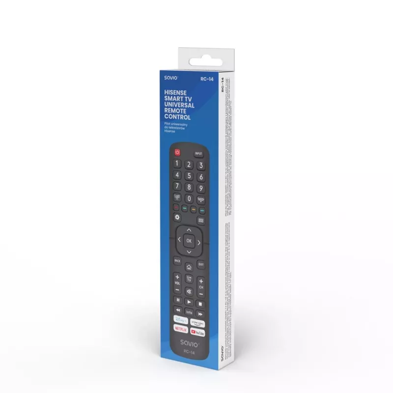 Comando universal SAVIO RC-14 para Hisense Smart TV, IR sem fios, suporta 14 dispositivos, alcance até 10 m, preto