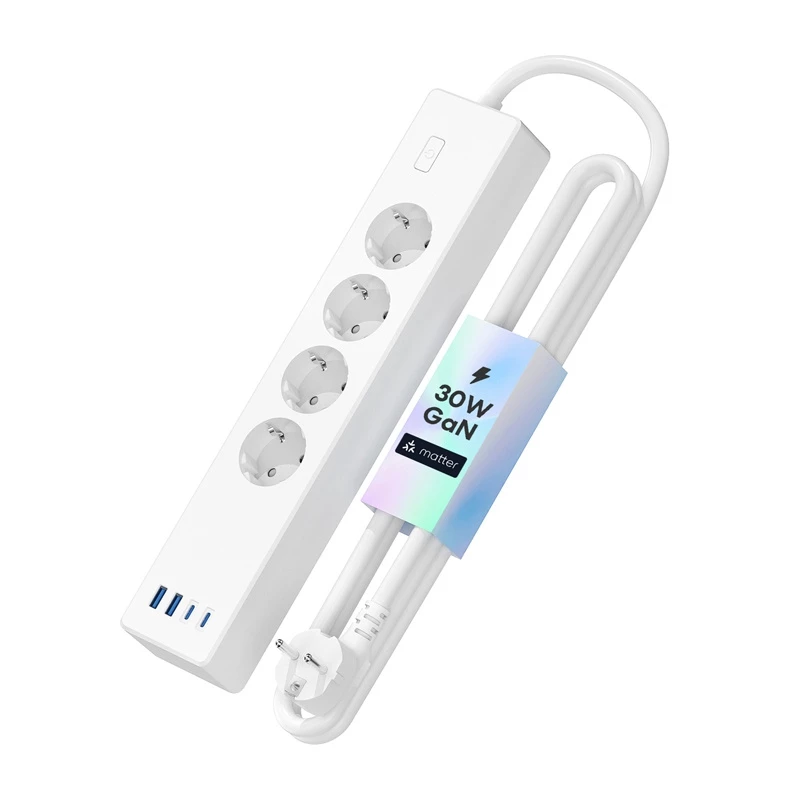 Régua de tomadas Meross MSP844 — 4 tomadas AC, 2 USB-A, 2 USB-C