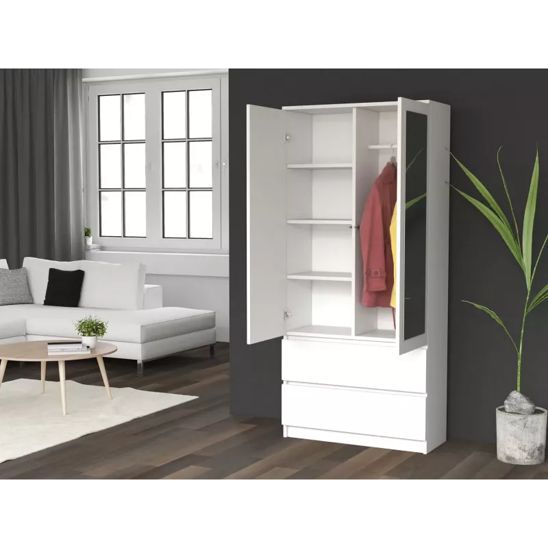 Topeshop SS-90 BIEL LUSTRO Roupeiro/armário de quarto 5 prateleiras 2 porta(s) branco