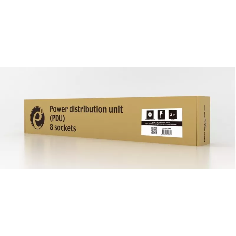 EnerGenie EG-PDU-014-F unidade de distribuição de energia para rack (8 tomadas FR, 1U, 16A, ficha Schuko, 3m, preto)