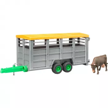 Reboque de gado com 1 acessório modelo de vaca, BRUDER, escala 1:16, plástico, verde/cinzento
