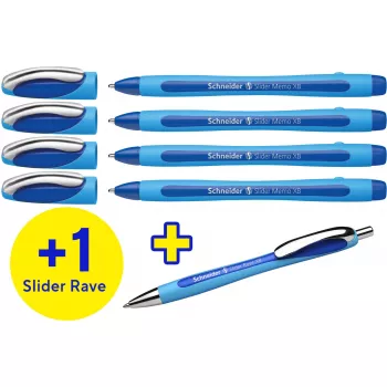 Caneta esferográfica Schneider Memo Rave — pack de 4 canetas azuis, retrátil, ponta média