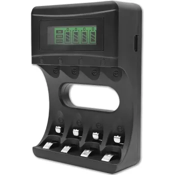 Carregador de pilhas QOLTEC 50654 para pilhas Ni‑MH R03 (AAA) e R6 (AA), 1800 mA