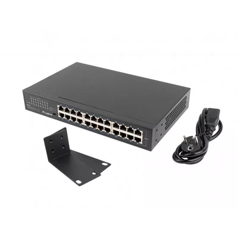 Switch não gerido LANBERG RSGE-24 — 24× Gigabit Ethernet 1U, montagem em rack, preto