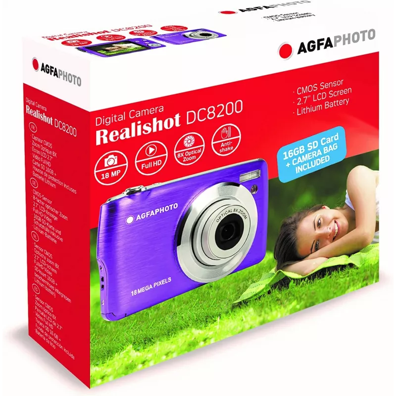 Agfa Photo DC8200 roxo + bolsa + cartão SD 16 GB
