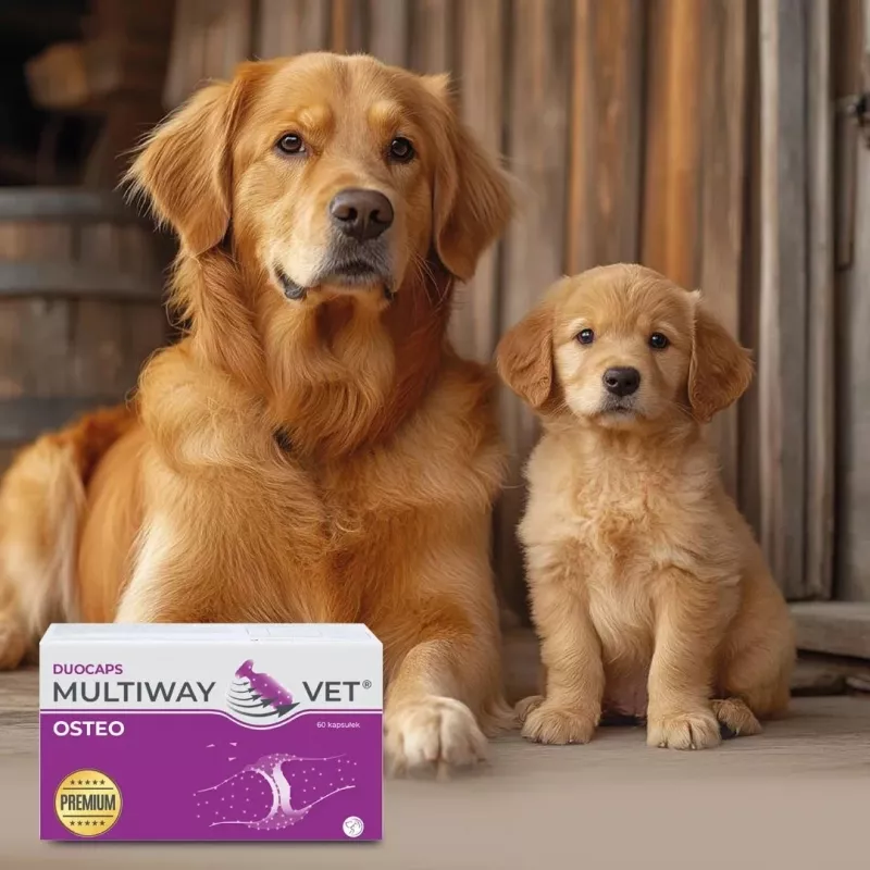 Cápsulas softgel JM Sante Multiway Vet Duocaps Osteo — suporte articular para cães e gatos adultos, embalagem de 150 g