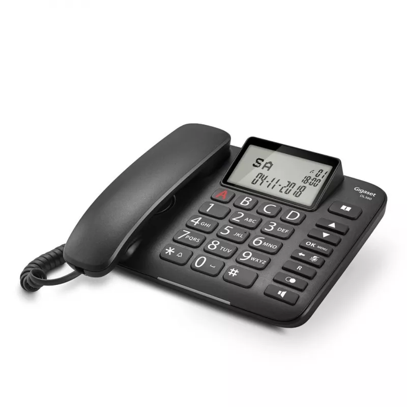 Telefone analógico Gigaset DL380 com identificação de chamadas, auscultador com fios, preto
