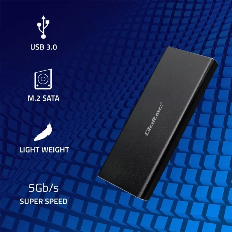 Caixa para SSD M.2 SATA QOLTEC 51854 USB 3.0 sem ferramentas