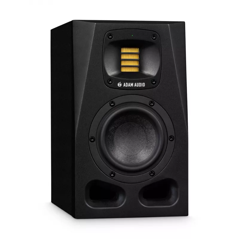 Monitores de estúdio ADAM AUDIO A4V preto, 2 vias, 90 W RMS, woofer de 4 polegadas, ecrã LED, montável em rack