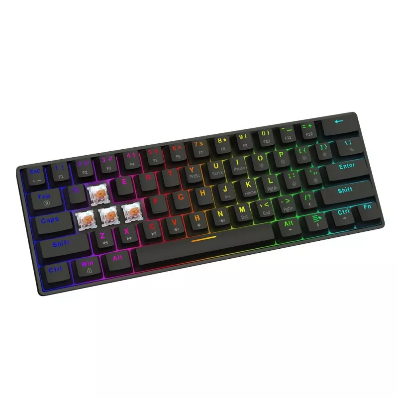 Teclado gaming mecânico SAVIO BLACKOUT X2 PEACH — 61 teclas 60 % QWERTZ, RGB LED, hot-swap, USB Type-A/Type-C, cabo removível