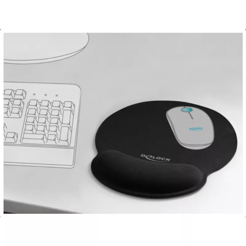 Tapete de rato ergonómico Delock com apoio de pulso preto 252x227 mm
