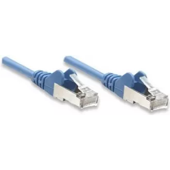 Cabo de rede patch Intellinet, Cat5e, 15 m, azul, CCA, SF/UTP, PVC, RJ45, contactos banhados a ouro, sem engate, bainha de proteção contra dobras, garantia vitalícia