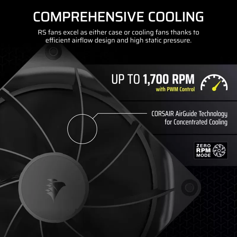 Ventoinha Corsair RS140 14 cm preta 330–1700 rpm 0,11–3,46 mmH2O