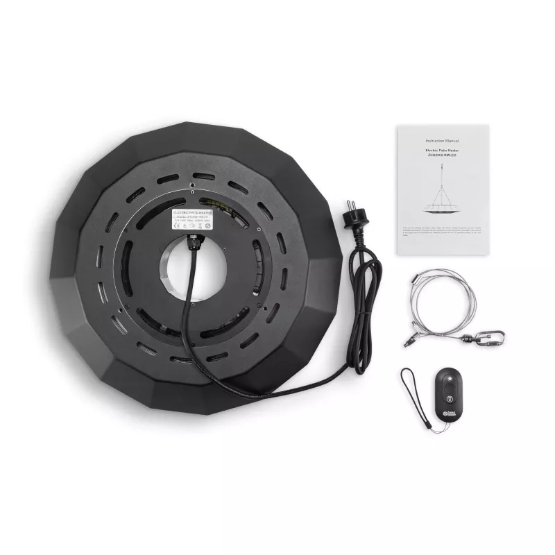 TunaBone | Aquecedor infravermelho elétrico de teto para terraço | TB2068C-01 | Aquecedor de terraço | 2000 W | Número de níveis de potência 1 | Adequado para espaços até 20 m² | Preto | IP45