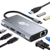 HUB 8in1 adaptador USB C HDMI x2 USB VGA RJ45 PD