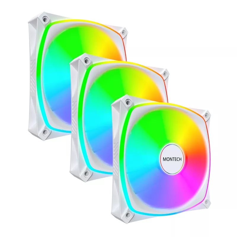 MONTECH RX120 PRO branco 120mm ARGB Reverse Blade pack de 3