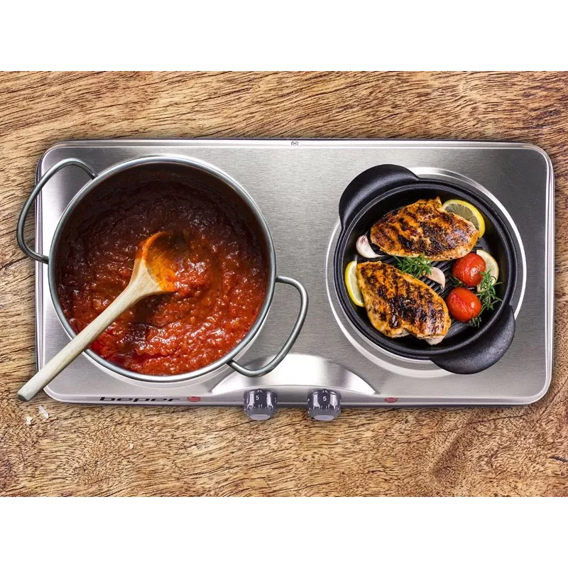 Placa de cozinhar Beper 90.825 em aço inoxidável, 2 zonas, controlo manual