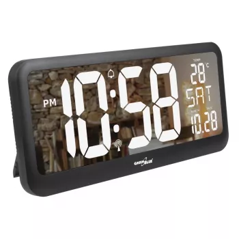 Relógio digital grande montagem na parede ou autónomo com sensor de temperatura 37x17cm ecrã LCD adaptador de rede e pilhas