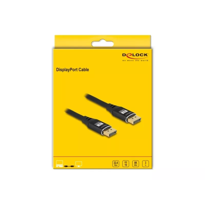 Cabo DisplayPort DeLOCK 8K 60 Hz 3 m preto metal