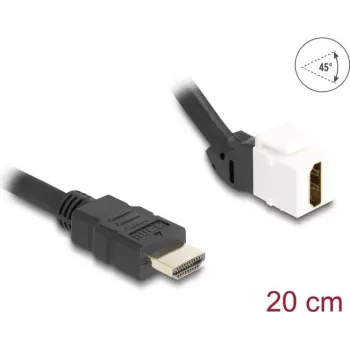 Cabo com módulo Keystone DeLOCK HDMI macho para fêmea 45° angular 8K 60 Hz 20 cm preto