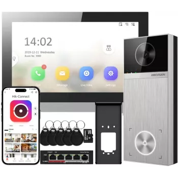 Intercomunicador de vídeo Hikvision DS-KIS613-S ecrã de 7 polegadas (17,8 cm), imagem 2688×1520, H.264/H.265/M-JPEG, IP65, visão noturna IR