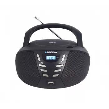 Leitor de CD portátil Blaupunkt BB7BK — MP3, rádio FM, USB, AUX, a pilhas, 2 altifalantes incorporados, 240×230×128 mm