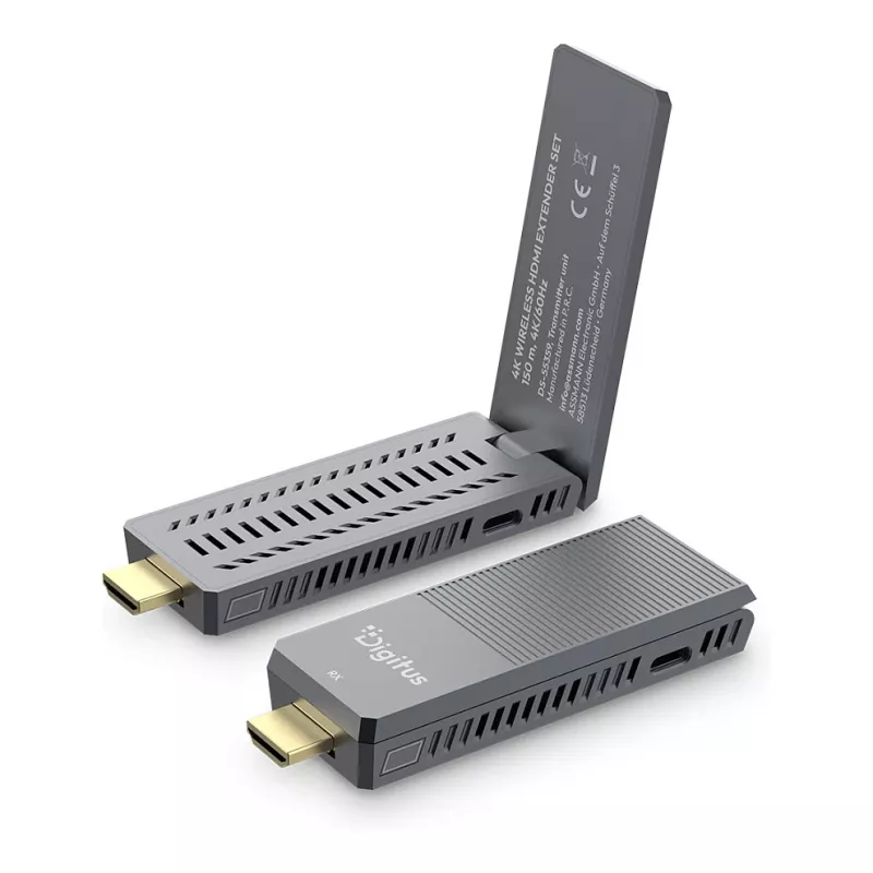 Conjunto de extensor HDMI sem fios DIGITUS DS-55359 — 4K/60Hz, 150 m, transmissor e recetor AV