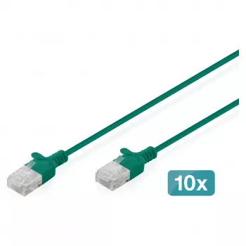 Cabo de rede DIGITUS CAT 6 U-UTP fino, 0,3 m, verde, pack de 10