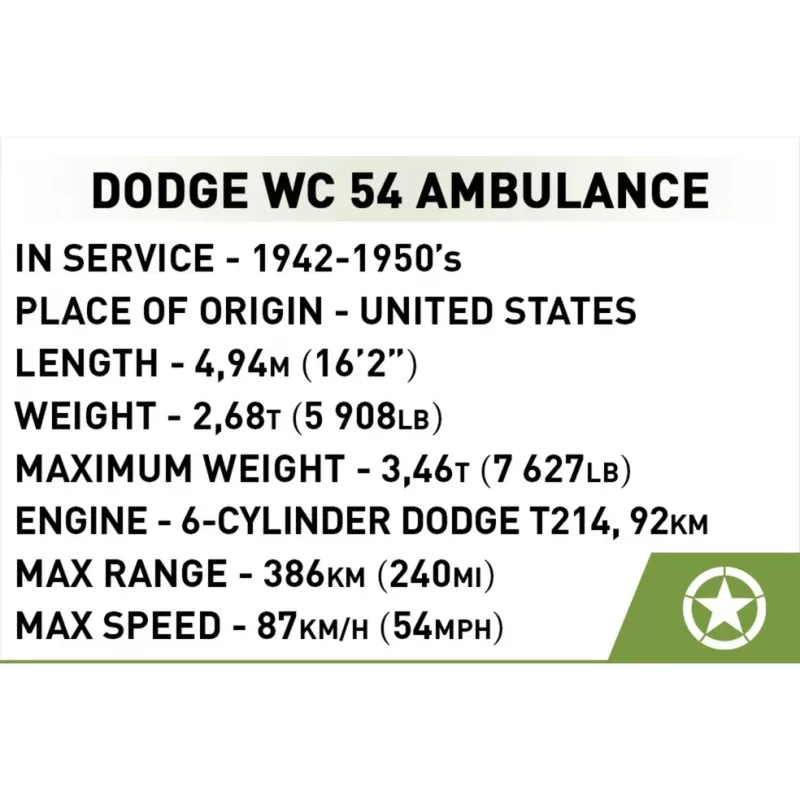 Brinquedo de construção Cobi Dodge WC-54 ambulância modelo 2257 escala 1:35 kit