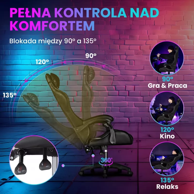 Extralink Gaming | Cadeira de gaming | Escritório, giratória, assento concha, preto, G-524