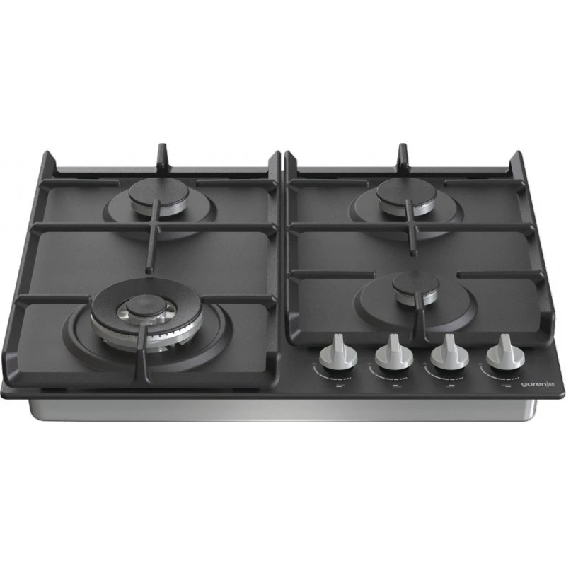 Placa de gás encastrar Gorenje GW641EXB, 4 zonas de gás, preta, 60 cm, controlo por botão rotativo, grelhas de ferro fundido
