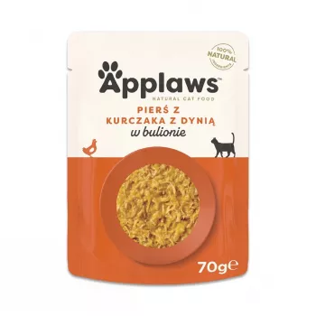 Applaws Saqueta de alimento húmido para gatos — Peito de Frango com Abóbora, 70 g, adulto, 84% humidade, 12% proteína, sem cereais e sem glúten