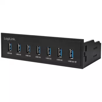 Hub USB 3.0 LogiLink, 7 portas 5,25 polegadas interno, com função de carregamento rápido - Hub - 6 x SuperSpeed USB 3.0 + 1 x SuperSpeed USB 3.0 (carregamento)